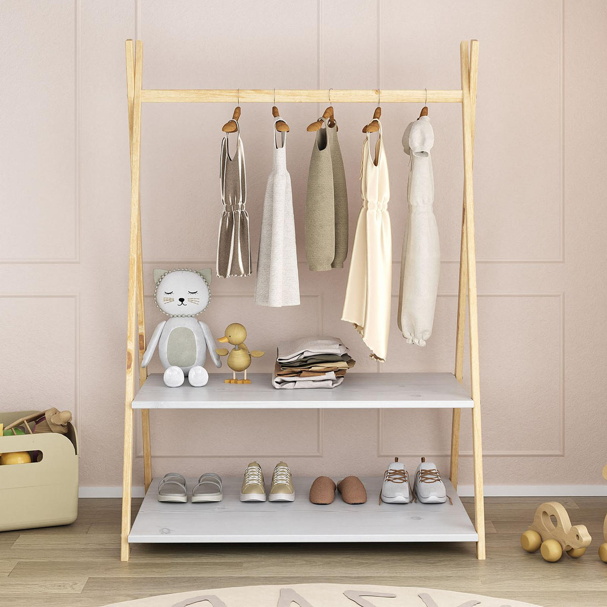 KINDERGARDEROBE DANILO NATUR/WEISS - Naturfarben/Weiß, Holz (82/115/50cm) - IDIMEX