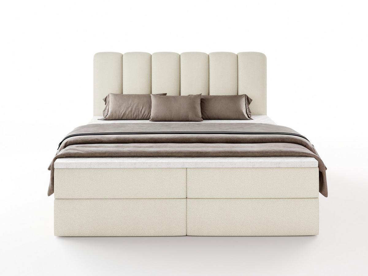 BOXBET NOLARO 160x200 cm Komplett-Set mit Bettkasten, Bonell-Matratze und Topper, Bouclé Creme - Creme, Textil (160/200cm) - Luxkor24