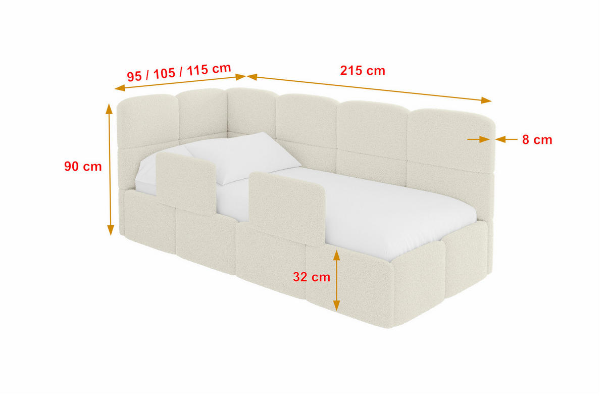 EINZELLBETT Jugendbett mit Bettkasten, Rechts - KIVY 100x200 Beige - Creme, Holzwerkstoff/Textil (100/200cm) - ALTDECOR