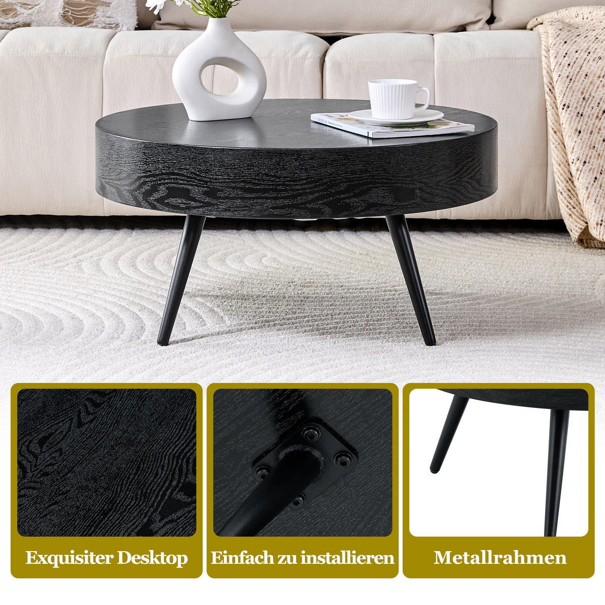 COUCHTISCH in Schwarz Wohnzimmertisch mit Holzoptik für Wohnzimmer, B70/T70/H35.5 cm - Schwarz, Holzwerkstoff/Metall (70/70/35.5cm) - STILVORA