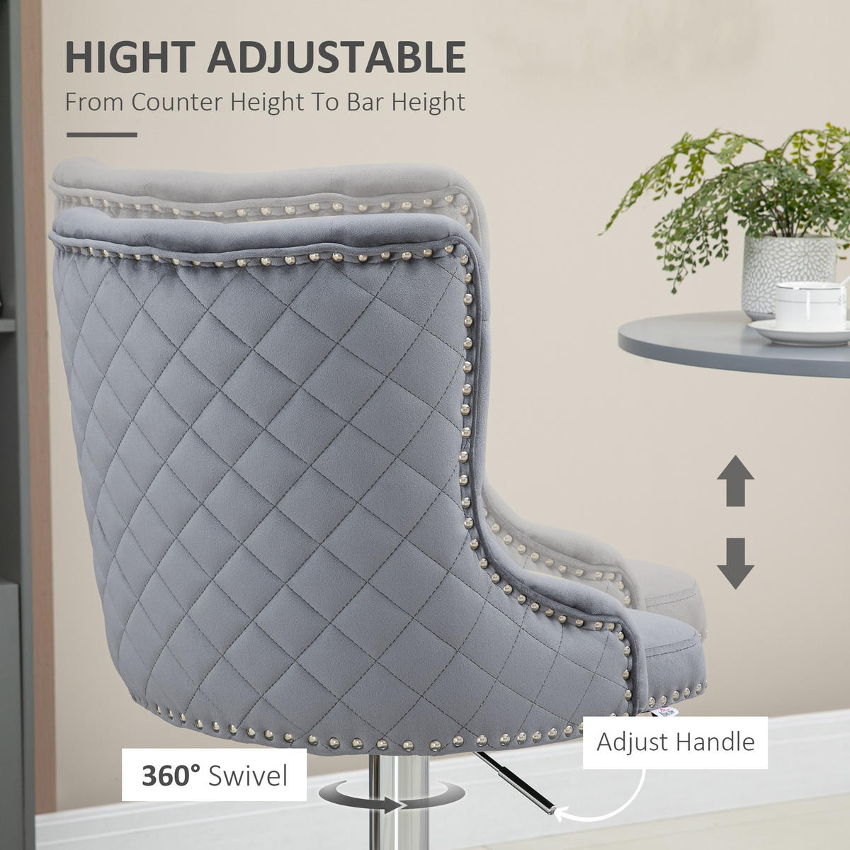 2ER Set Barhocker Barstühle Drehstühle höhenverstellbar modern Hellgrau - Grau, Kunststoff (60/123/49cm) - HOMCOM