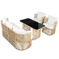 GARTENMÖBEL-SET 172,5/69/75 cm mit 3-Sitzer-Sofa, 2 Sesseln und Glastisch aus PE-Rattan, Beige/Schwarz/Weiß - Beige, Metall - Redom
