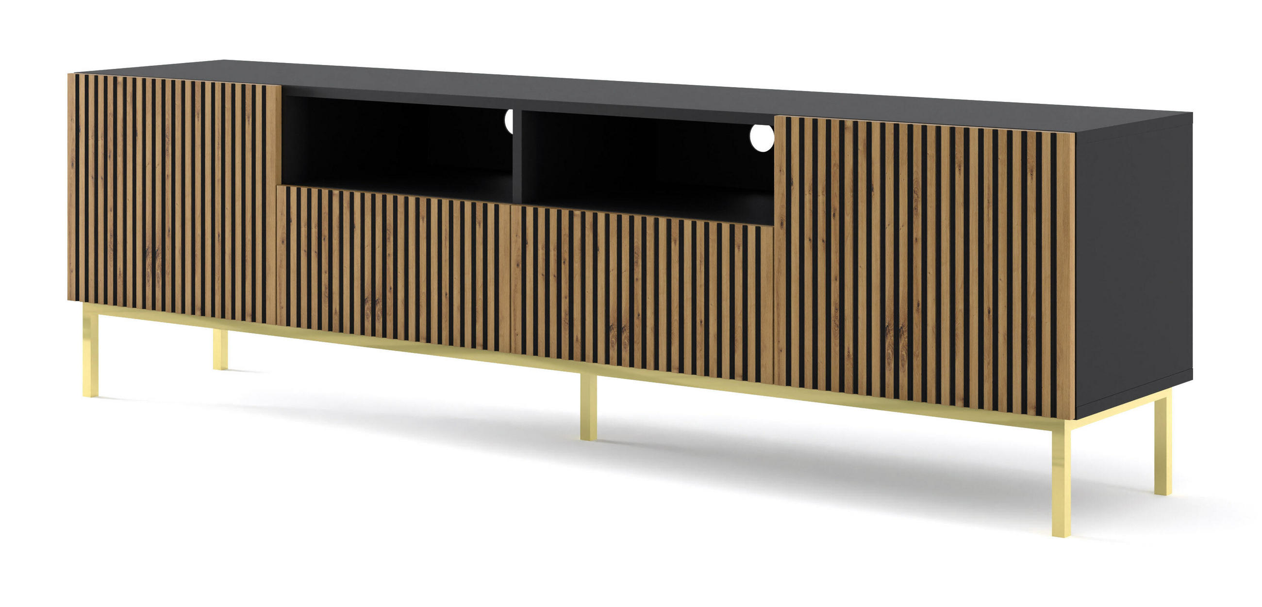 Furnlux Tv-Lowboard Schwarz, Beige, Gold 200x58x42 cm