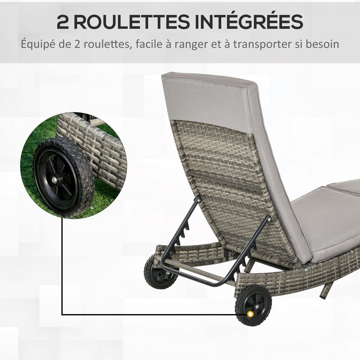 SONNENLIEGE DE-13565 5-fach verstellbar mit Rollen, abnehmbare Matratze Grau - Grau, Kunststoff/Metall (70/70/207cm) - ComfortXL
