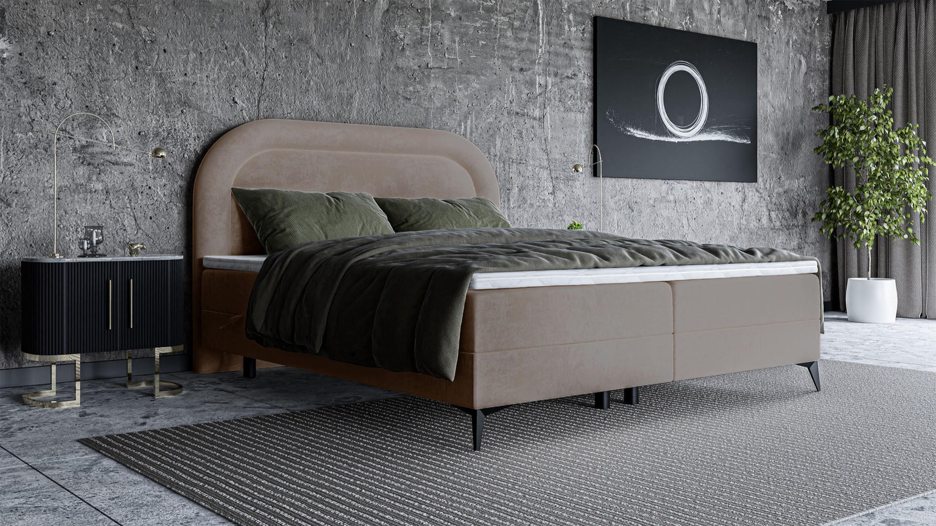 BOXBETT Loreo Beige Samt 140x200 cm - Beige/Schwarz, Holz/Textil (140/200cm) - Selsey