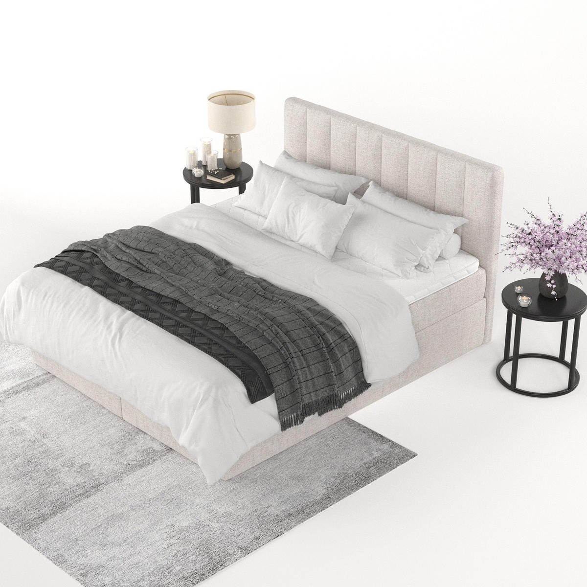 BOXBETT Lusso 200/200 cm Hellbeige im Neve Stoff - Sandfarben/Schwarz, Holz/Holzwerkstoff (200/200cm) - AltaBeds