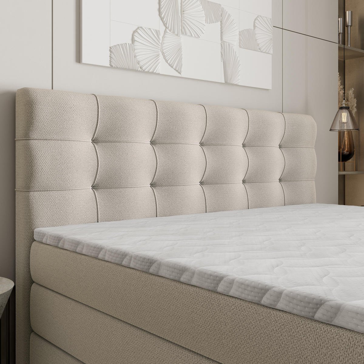 BOXSPRINGBETT AREZI 180x200 cm mit Matratze und Topper - Beige - Beige, Holz (180/200cm) - MASSENO