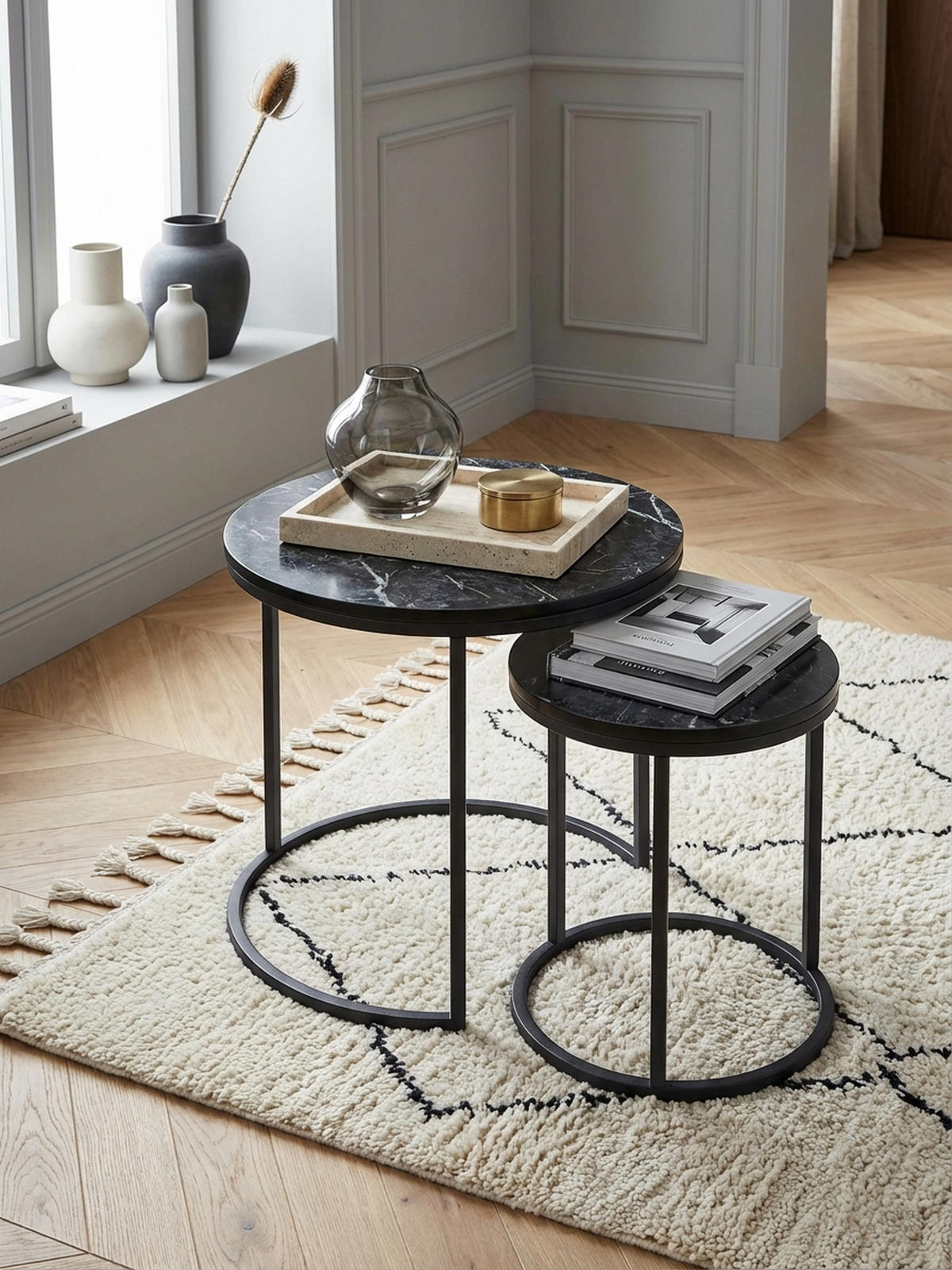 BEISTELLTISCH 2er Set Marmoroptik Metall Modern, Schwarz 50x50x45 cm - Schwarz, Holz/Metall (50/50/45cm) - KADIMA DESIGN