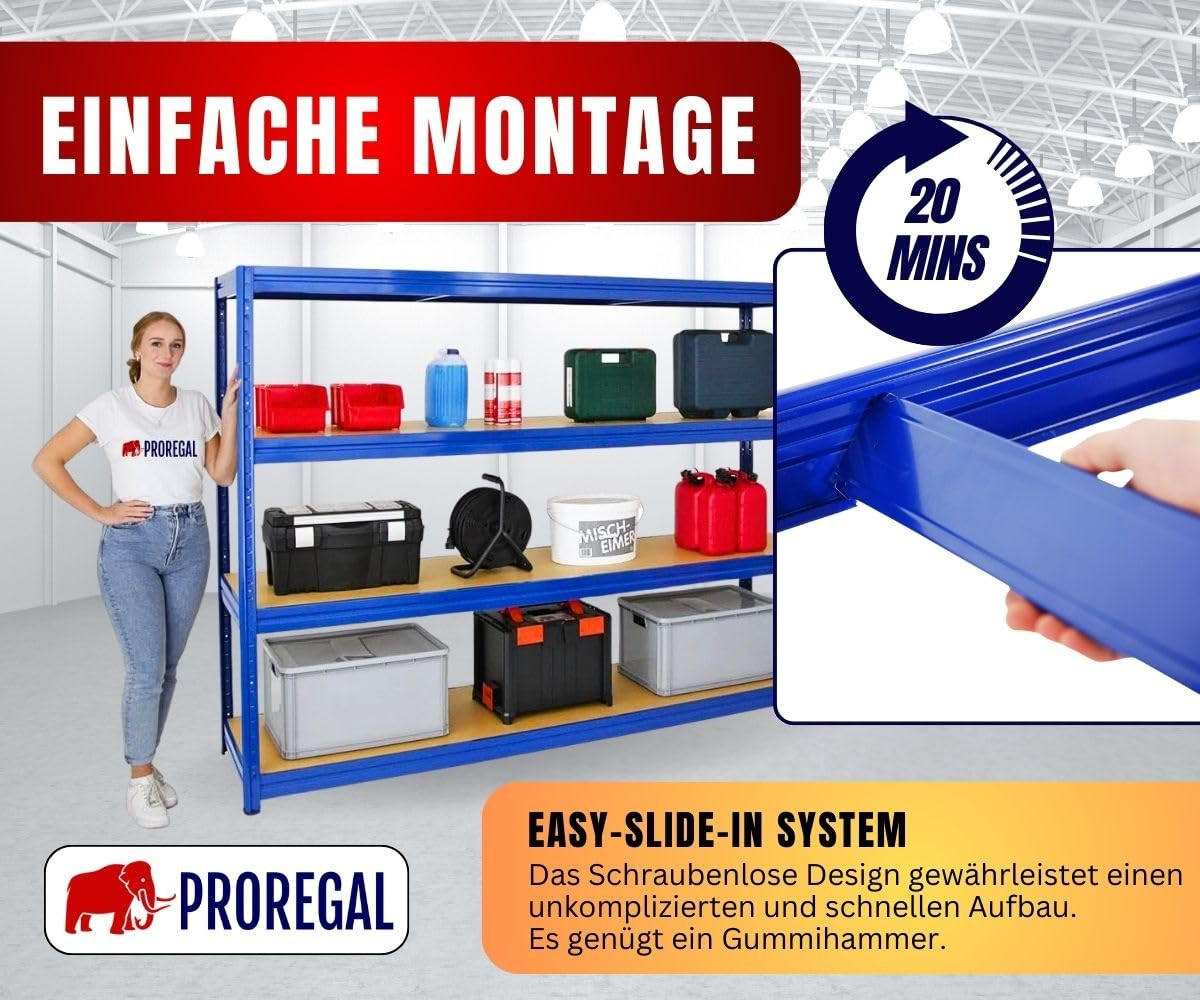 SCHWERLASTREGAL Dino 180x240x60 cm Fachlast 450 kg Blau - Blau, Metall (240/180/60cm) - PROREGAL