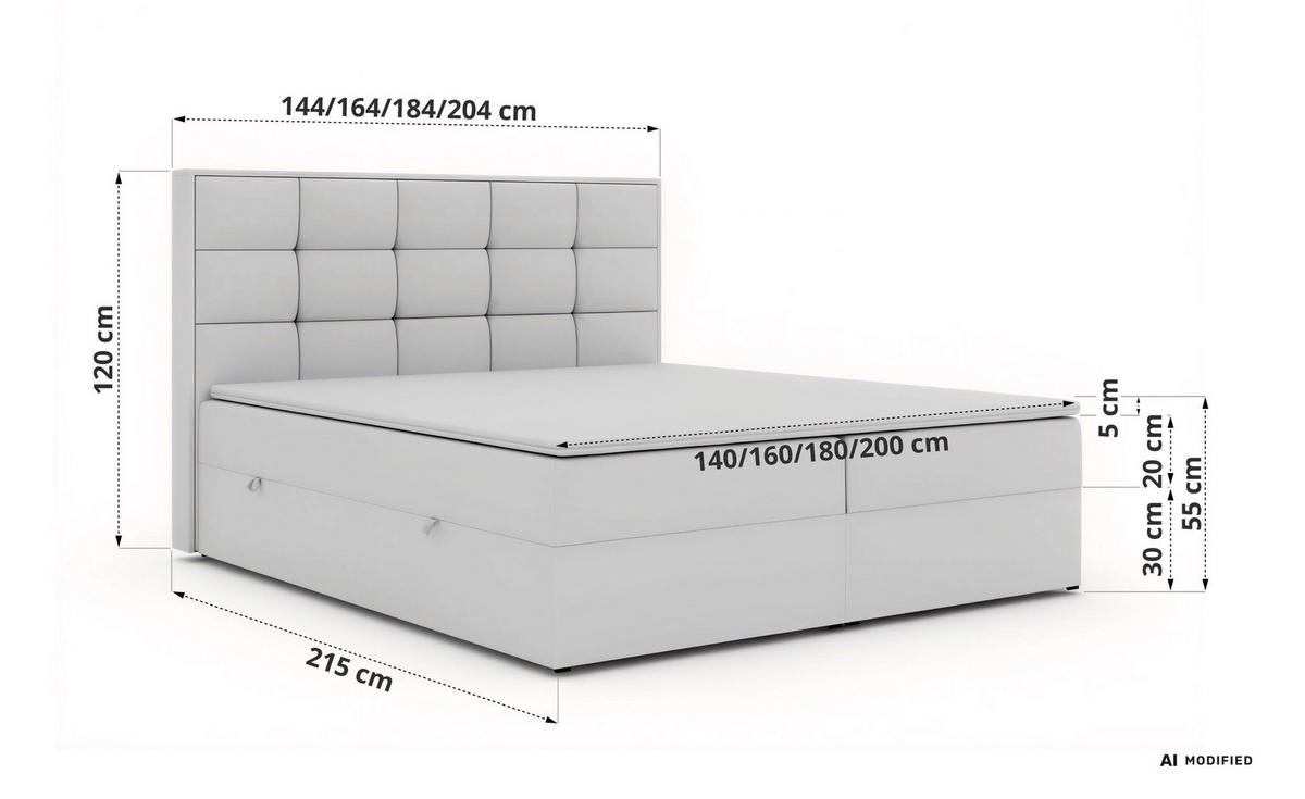 BOXBETT ALVIT 200/200 - Greige Stukture - Topper Visco - H3 - Greige/Schwarz, Kunststoff/Textil (200/200cm) - MKS
