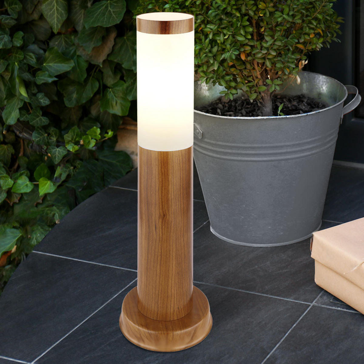 RGB LED WEGELEUCHTE Edelstahl Braun Holzoptik - Braun, Metall (12.7/12.7/45cm) - Globo Lighting