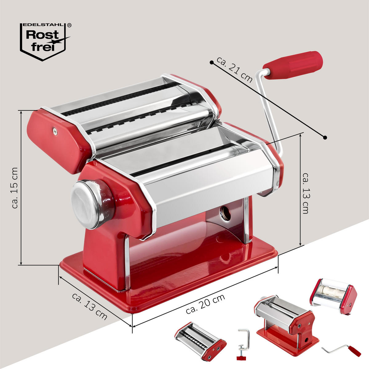 NUDELMASCHINE, rot - Rot, Metall (20/15/21cm) - bremermann