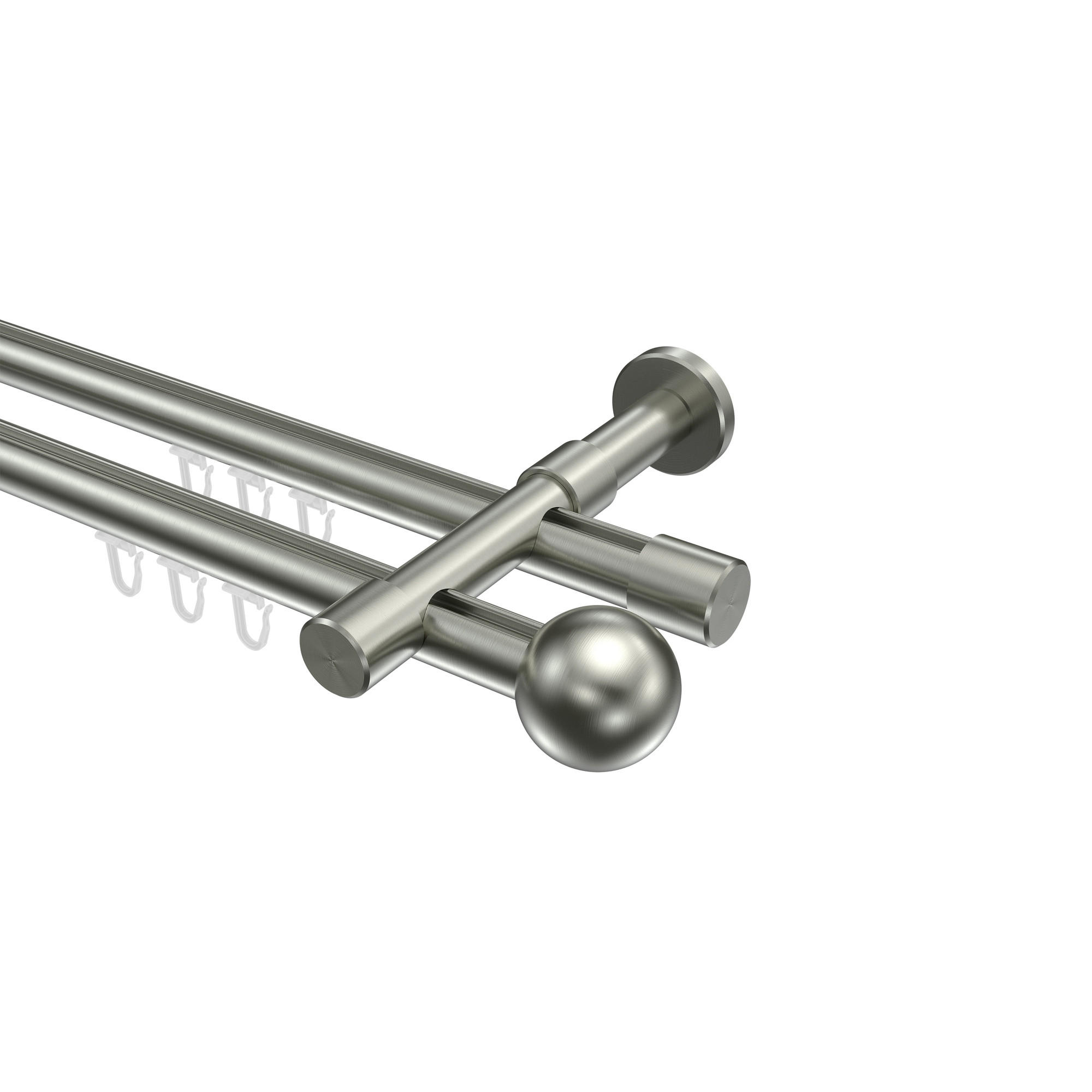 INNENLAUF-GARDINENSTANGEN-SET Prestige Luino 480 cm (geteilt in 3 x 160 cm), 2-läufig, 20 mm Ø Edelstahl-Optik - Edelstahlfarben, Metall (480cm) - INTERDECO