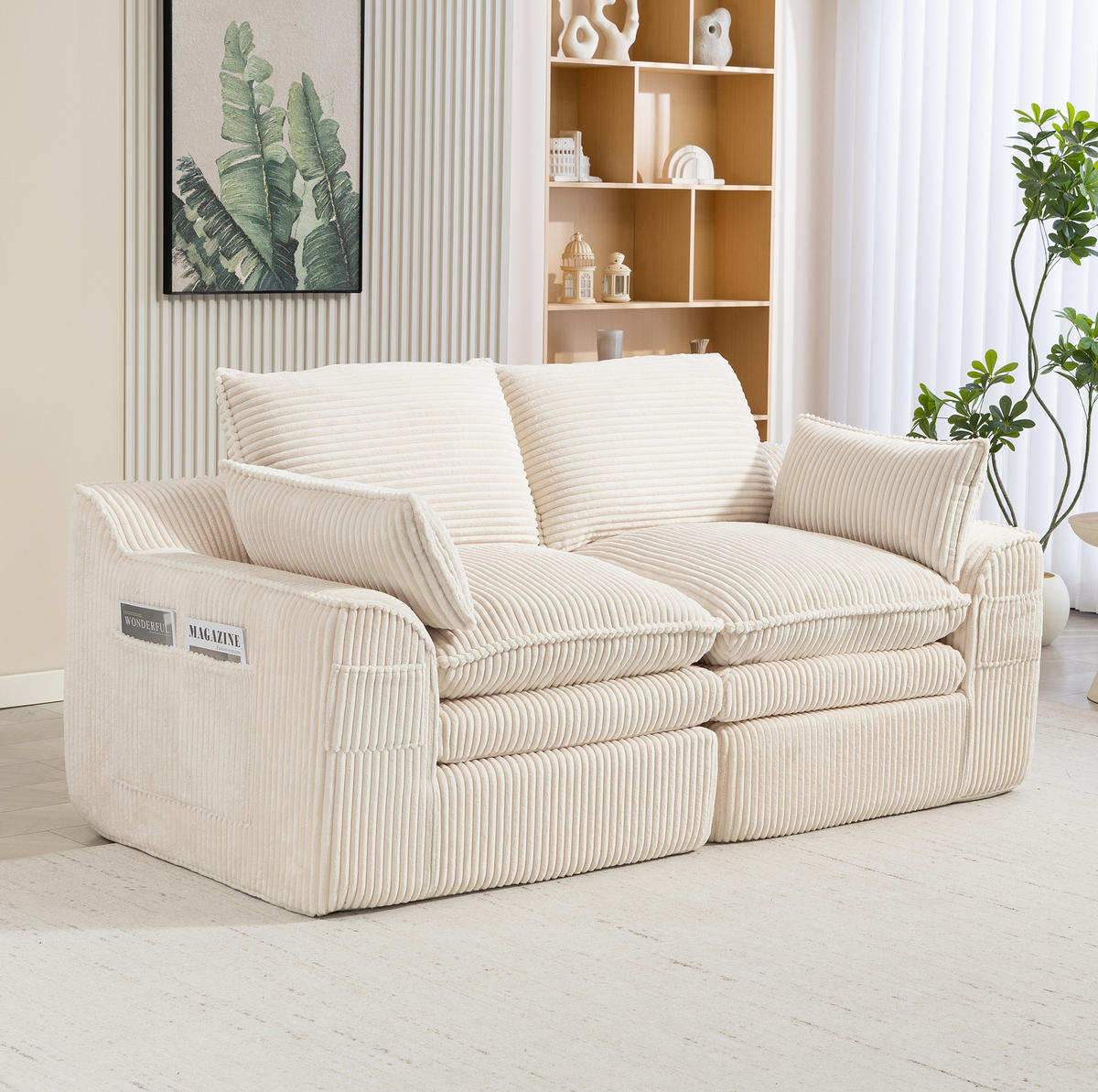 2-SITZER Sofa 191/94/85 cm Beige aus Cord mit Seitentaschen und Federkern - Beige, Textil (94/85/191cm) - Modenvie