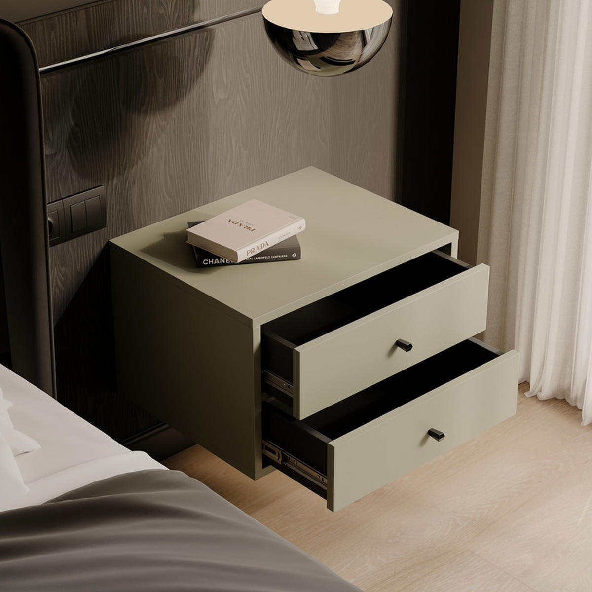 NACHTSCHRANK FLOW 52/41/35 cm Eukalyptus - Hellgrün, Holzwerkstoff/Metall (52/35/41cm) - Idohome
