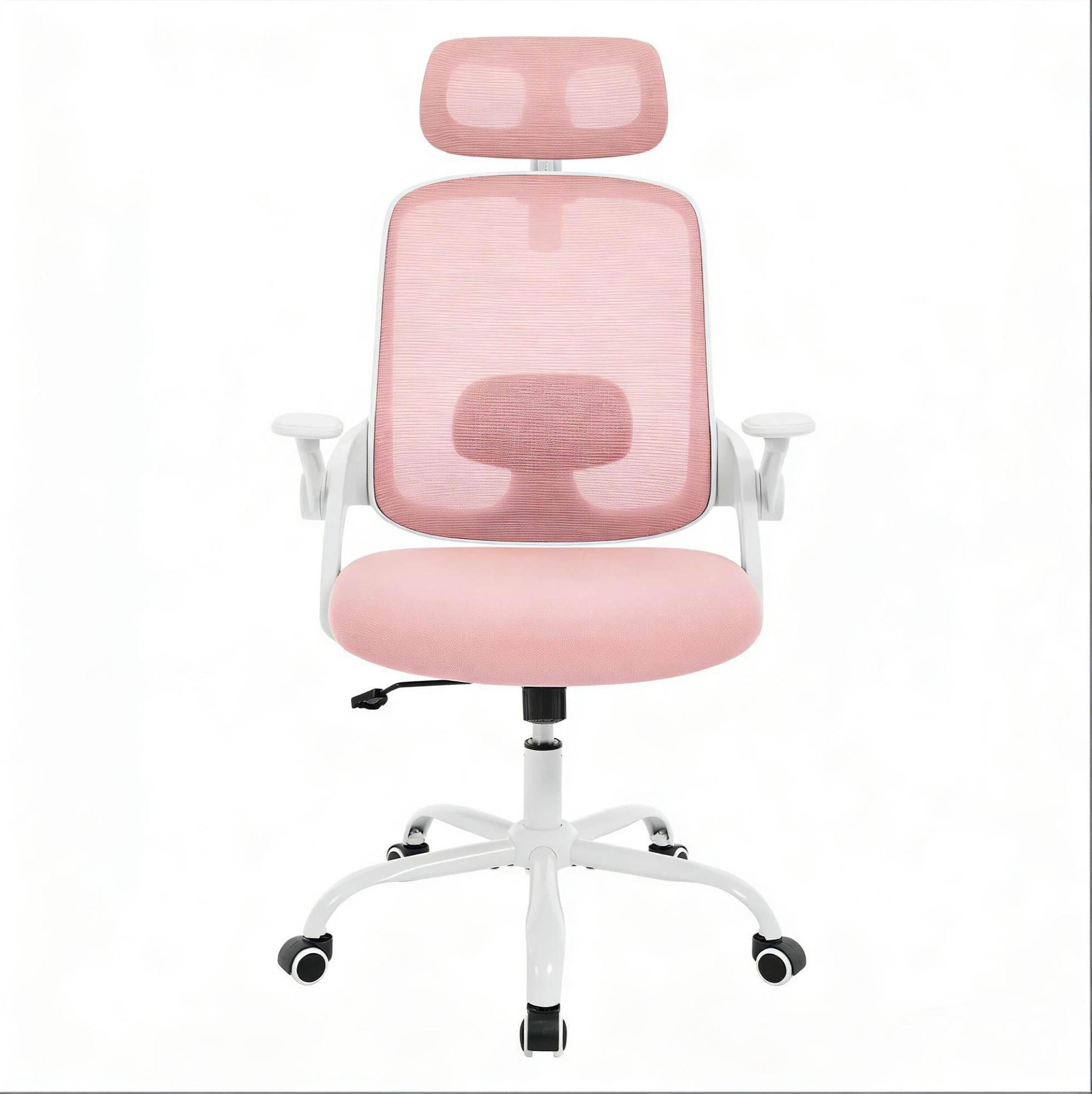 DREHSTUHL 63,5/47/109,5–117,5 cm Rosa aus Metall, Mesh und PP mit Wippfunktion - Pink, Metall (63.5/117.5/47cm) - OKWISH