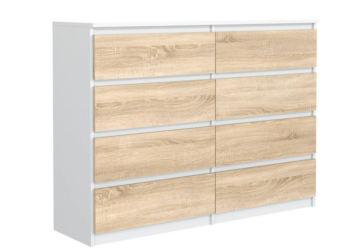 KOMMODE mit 8 Schubladen 140 cm Weiß Sonoma - Weiß/Sonoma Eiche, Holzwerkstoff (138.5/101.5/39cm) - MebLocker