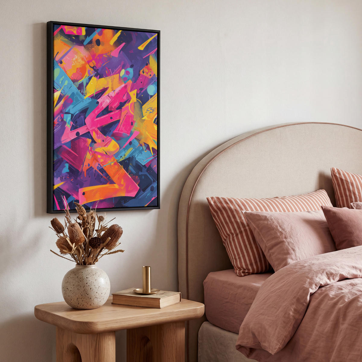 LEINWAND Bilder mit Rahmen - Abstrakt - Formen - Farbenfroh - 40x60 - Magenta, Textil (40/60cm) - MuchoWow