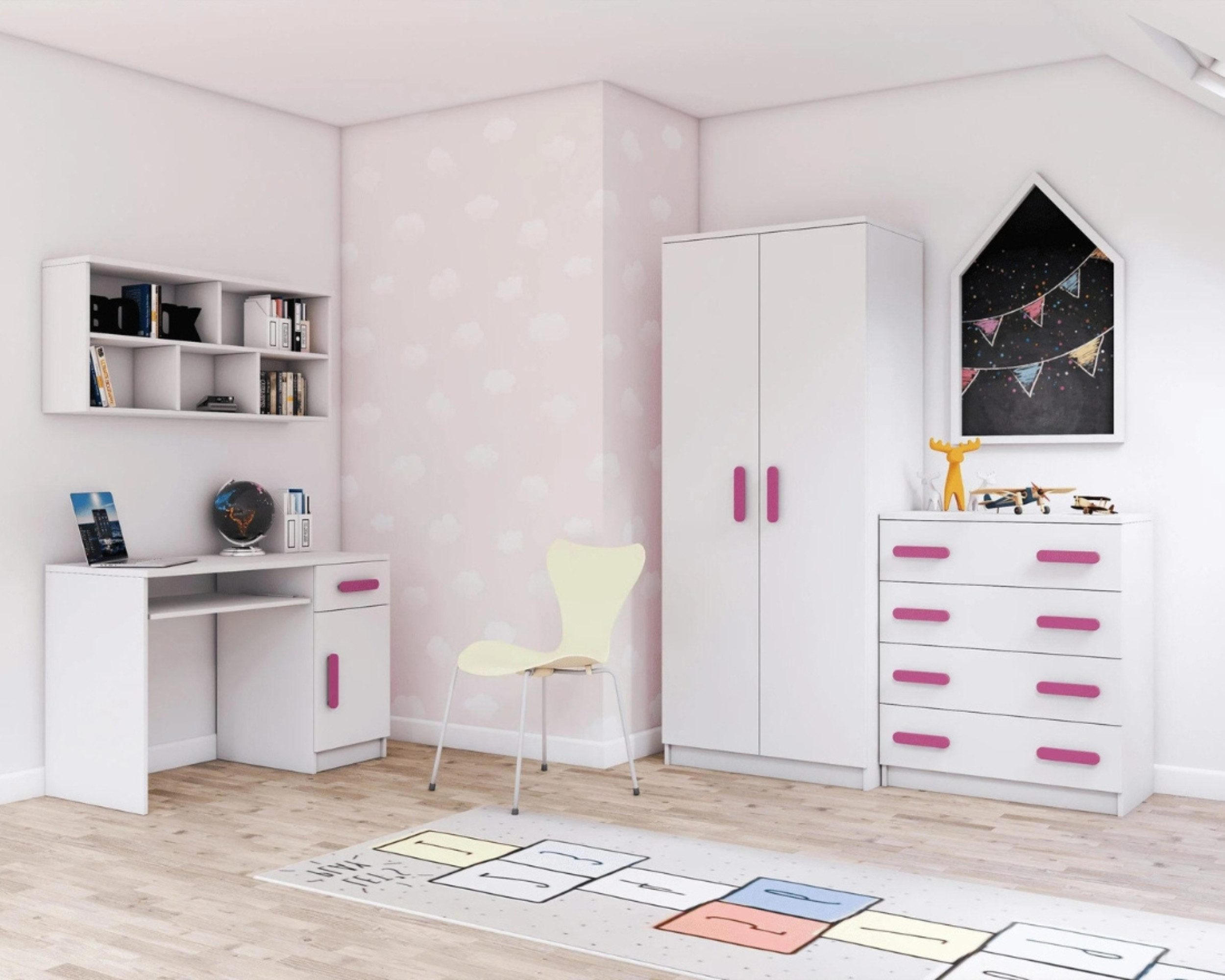 KINDERZIMMER-SET INGE III Weiß/Rosa4-teilig - Weiß/Rosa, Holzwerkstoff (270/193/50cm) - Deine Möbel 24