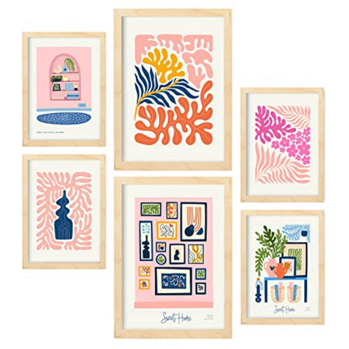POSTER Set Mit 6 Minimalistischen In Pastellfarben Süßes Zuhause Drucke Von Landschaften Und Natur Für Innenarchitektur A3 & A4 Rahmen Aus Hellem Holz - Beige, Papier (29/3cm) - Nacnic