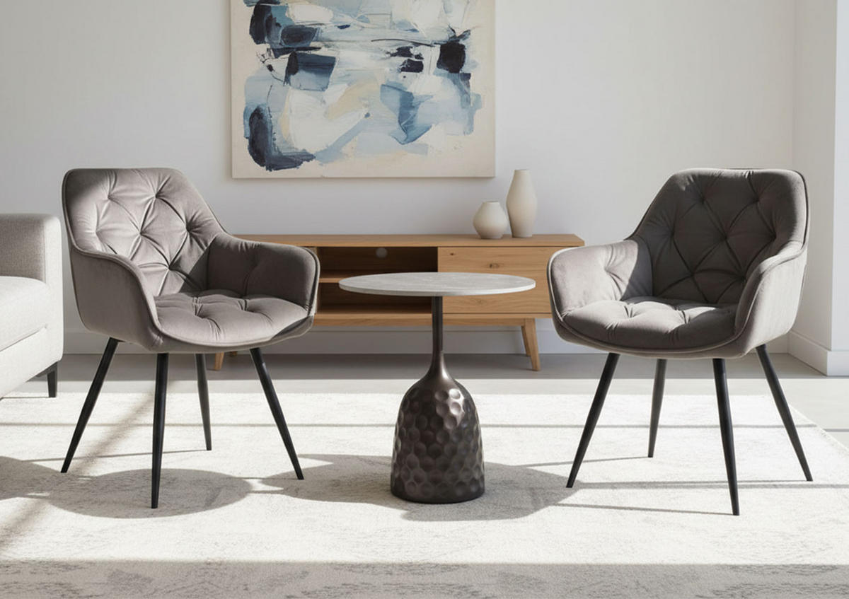 COUCHTISCH Tutti grau Marmor / antik Bronze 50 / 50 / 60cm - Bronzefarben/Grau, Holz/Keramik (50/50/60cm) - Feldmann-Wohnen