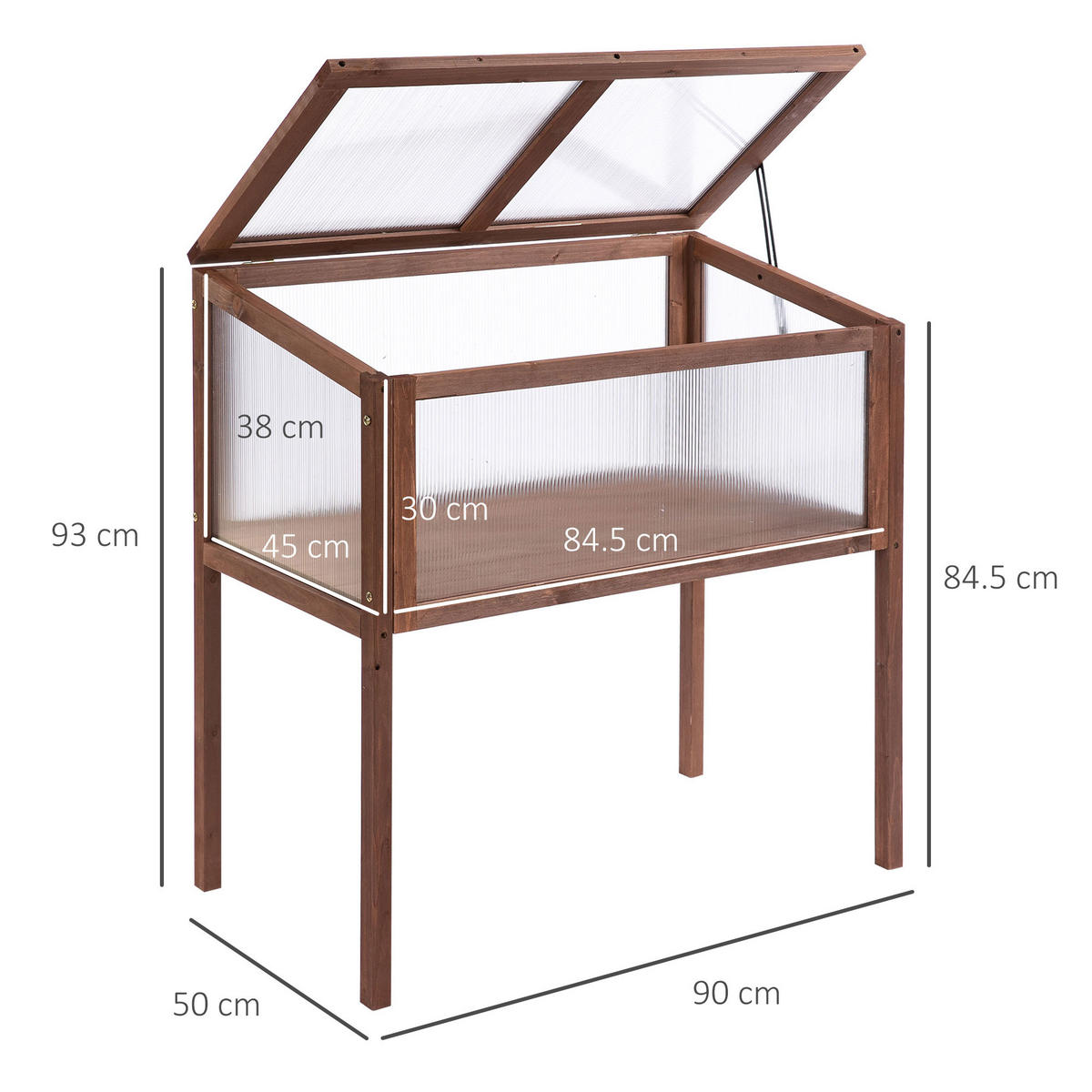 HOCHBEET 90x50x93 cm Holz PC Platte - Braun, Holz (90/93/50cm) - Fortuna Lai