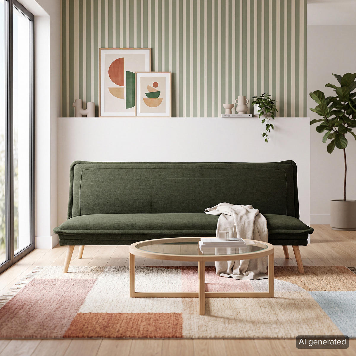 SCHLAFSOFA - Webstoff / Gummibaum - Dunkelgrün/Eichefarben, Holz/Textil (188/82/87cm) - home24