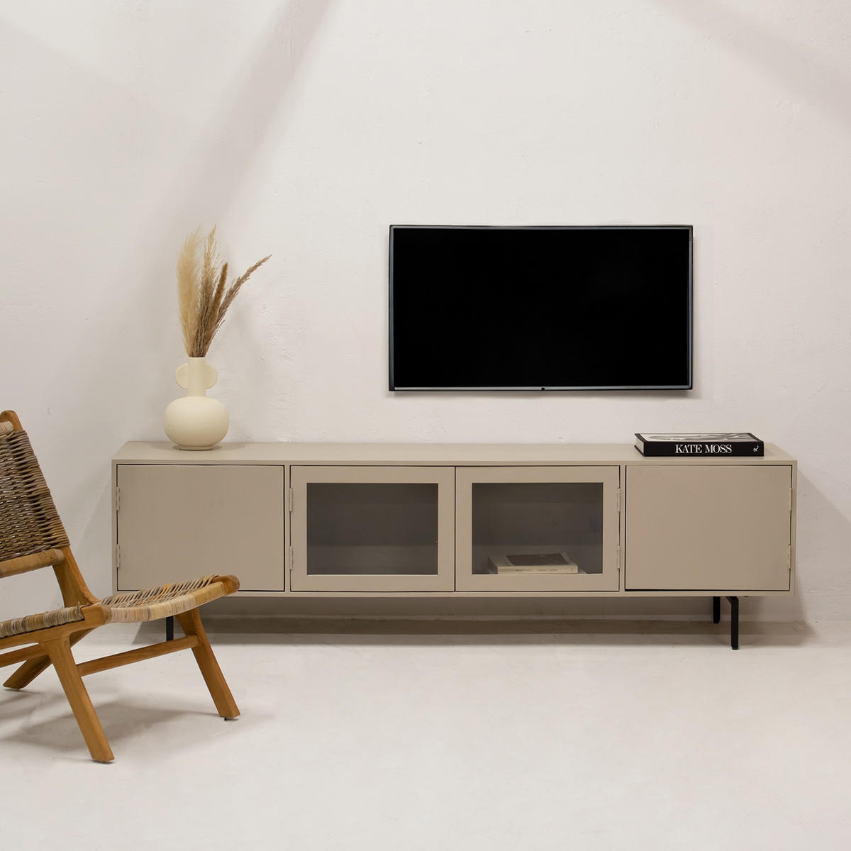 TV-MÖBEL aus Mangoholz 200cm, taupe - Taupe, Holz (200/55/45cm) - Giga Meubel