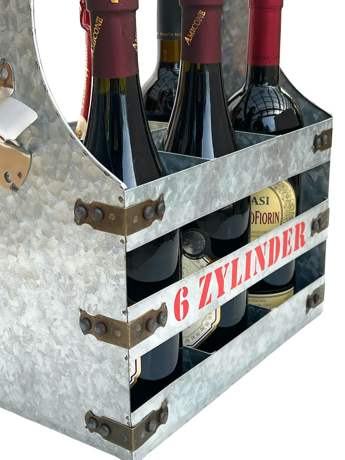 WEINTRÄGER Metall mit Öffner 6 Zylinder 96402 - Grau, Metall (33/33/20cm) - DanDiBo