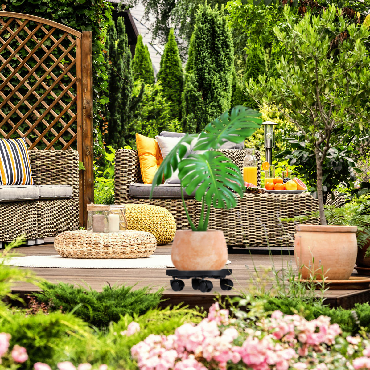 2XPFLANZENROLLER - Schwarz, Kunststoff/Metall (30/9.5/30cm) - Relaxdays