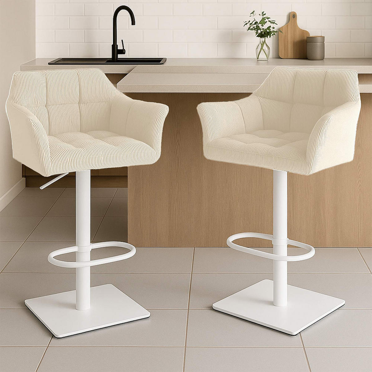 BARHOCKER Cord Creme - Creme/Weiß, Textil/Metall (64/88/45cm) - CLP