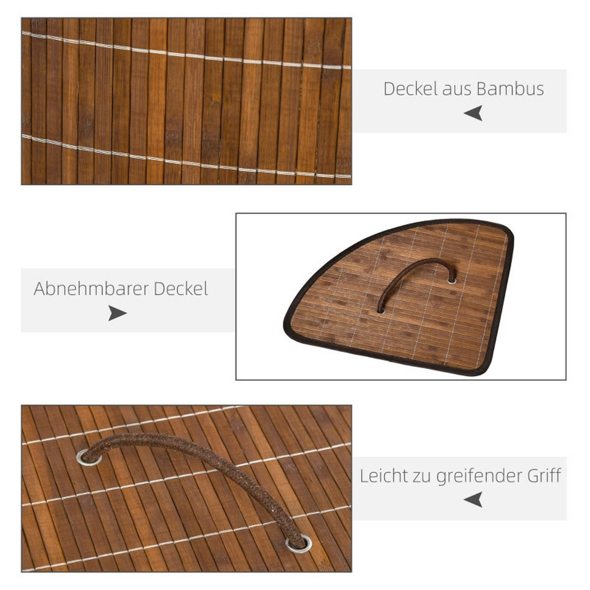 WÄSCHEKORB Wäschesammler, 55L Fassungsvermögen, abnehmbarer Deckel, 38 cm x 38 cm x 57cm, Braun - Braun, Holz (38/57/38cm) - Ej. Life