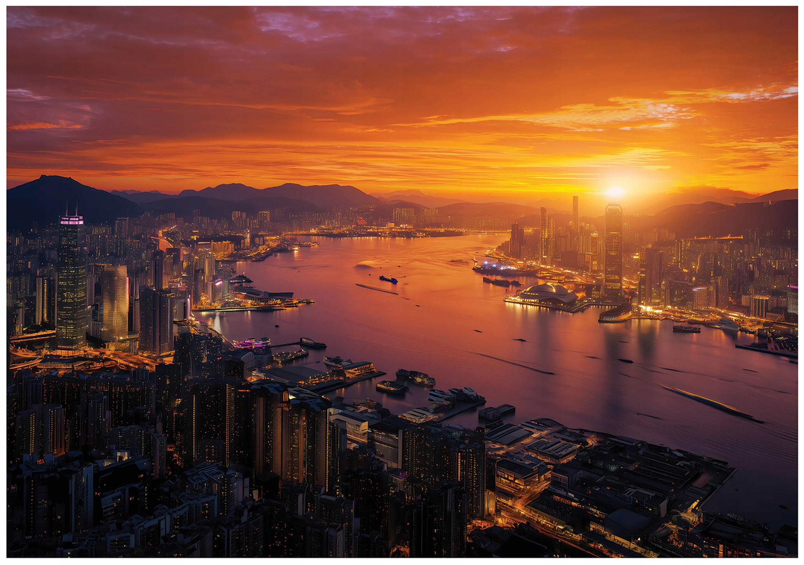 FOTOTAPETE Stadt Nachts Orange 250x175 cm - Multicolor, Papier (250/175cm) - Wallarena