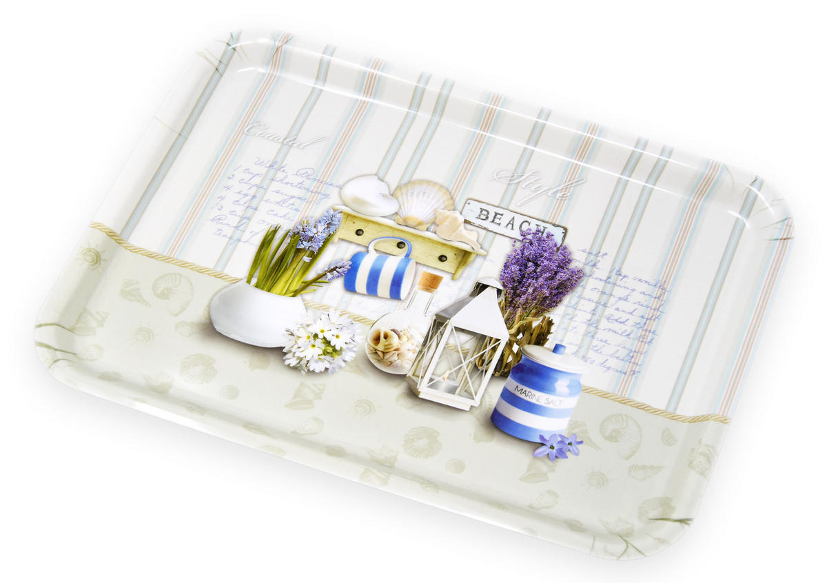TABLETT Strandoase, rechteckige Melamin Serviertablett 45x31 cm - Blau, Kunststoff (31/2/45cm) - Lashuma