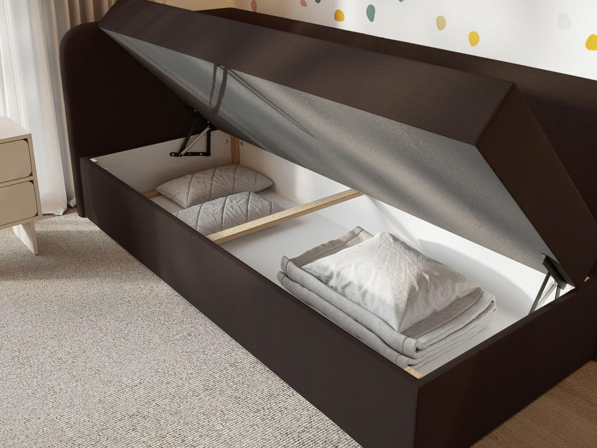 JUGENDBETT Calmmo Dunkelbraun mit Chenille-Bezug, Kopfteil links - Dunkelbraun, Textil (90/200cm) - Selsey