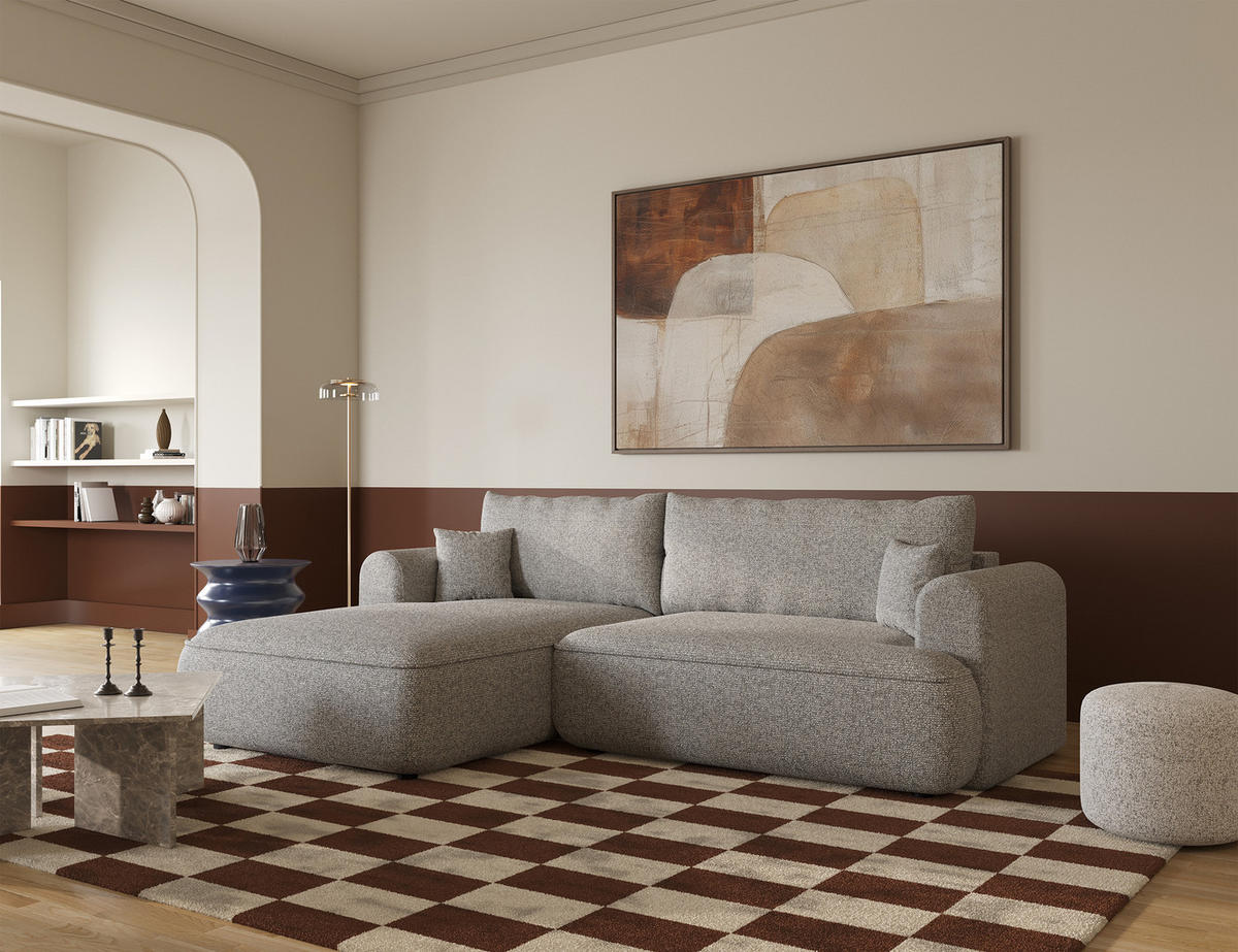 ECKSOFA Ovo Greige Webstoff-Bezug - Taupe/Schwarz, Kunststoff/Textil (260/165cm) - Selsey