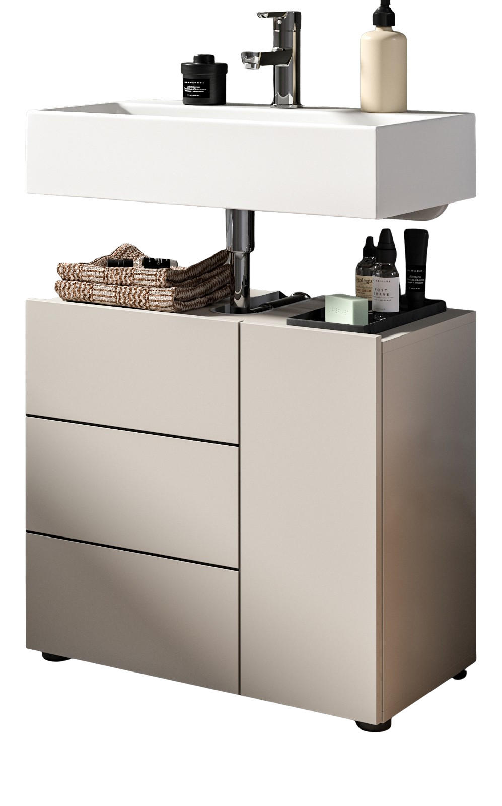 WASCHBECKENUNTERSCHRANK Kaschmir, Badezimmer Unterschrank 60 x 56 cm - Kaschmir/Schwarz, Holzwerkstoff/Kunststoff (60/56/34cm) - Inn.Furn