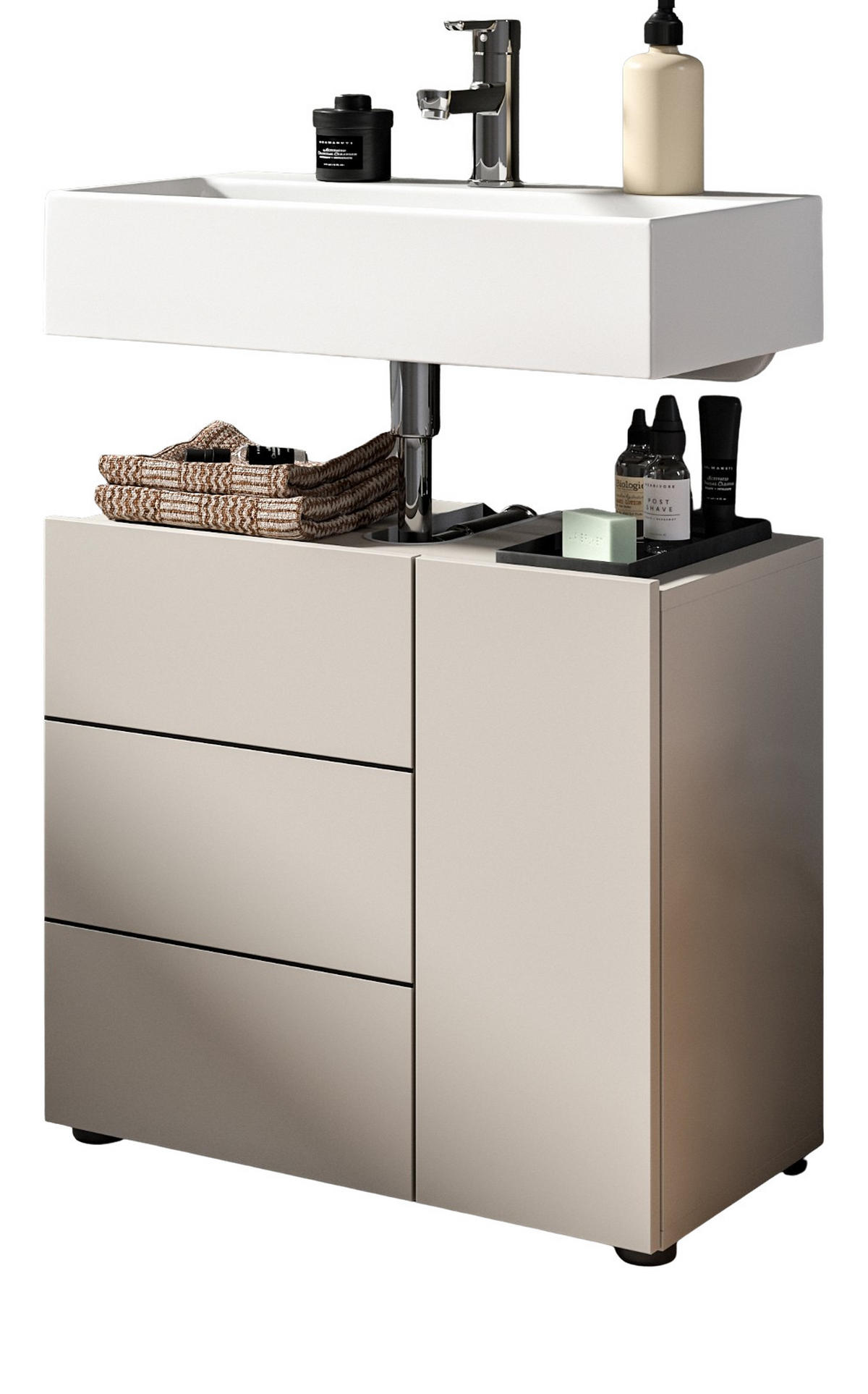 WASCHBECKENUNTERSCHRANK Kaschmir, Badezimmer Unterschrank 60 x 56 cm - Kaschmir/Schwarz, Holzwerkstoff/Kunststoff (60/56/34cm) - Inn.Furn