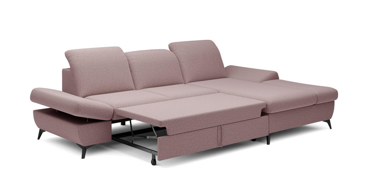ECKSOFA FELICE R-S Rosa Geflochtener Stoff mit Schlaffunktion - Rosa, Holz (284/166cm) - MASSENO
