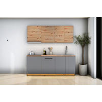 KÜCHENZEILE Nexa Grau & Woodline – 200 cm – K21-G200 - Hellbraun/Eiche Artisan, Holzwerkstoff (200/210/47cm) - ROYAL24_MARKT