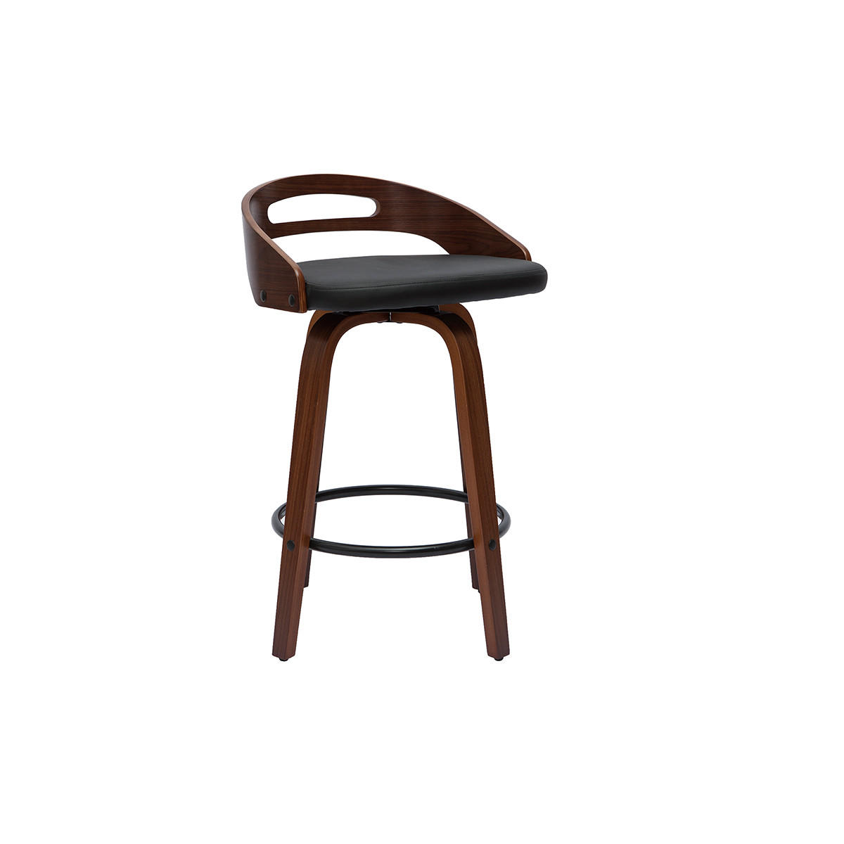 BARHOCKER Dunkles Holz Schwarzes Polyurethan H65 cm 2er-Set MANO - Schwarz, Textil (52/79/52cm) - Miliboo