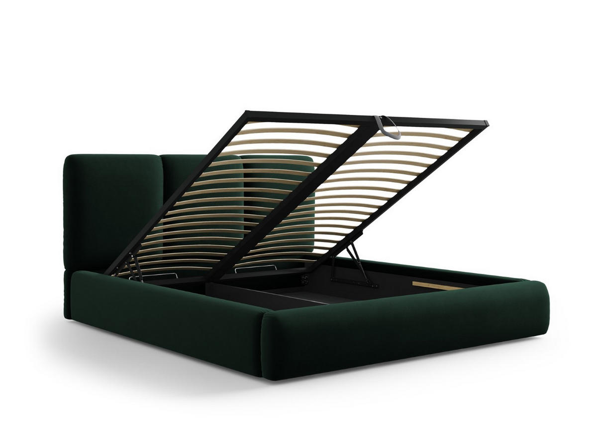 BETT mit Bettkasten und Kopfteil Nicolas aus Samt flaschengrün 200x200cm - Dunkelgrün, Textil (200/200cm) - Cosmopolitan Design