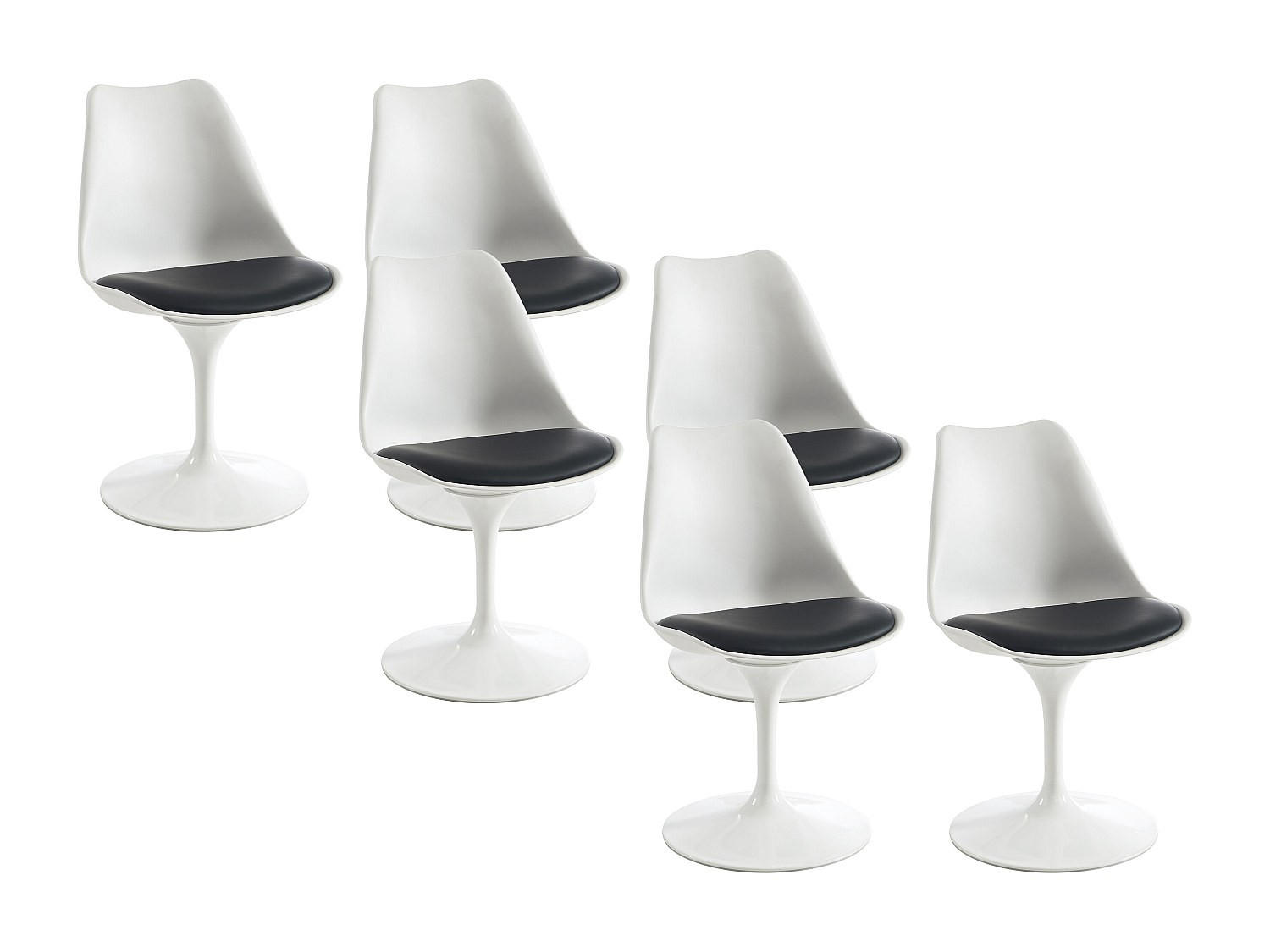 STUHL 6er-Set - Polypropylen, Kunstleder & Stahl - Weiß & Schwarz - XAFY - Weiß, Kunststoff (49/82/56.5cm) - Vente-Unique