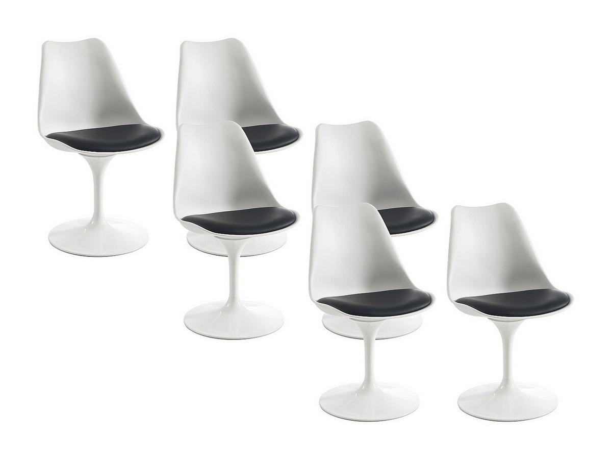 STUHL 6er-Set - Polypropylen, Kunstleder & Stahl - Weiß & Schwarz - XAFY - Weiß, Kunststoff (49/82/56.5cm) - Vente-Unique