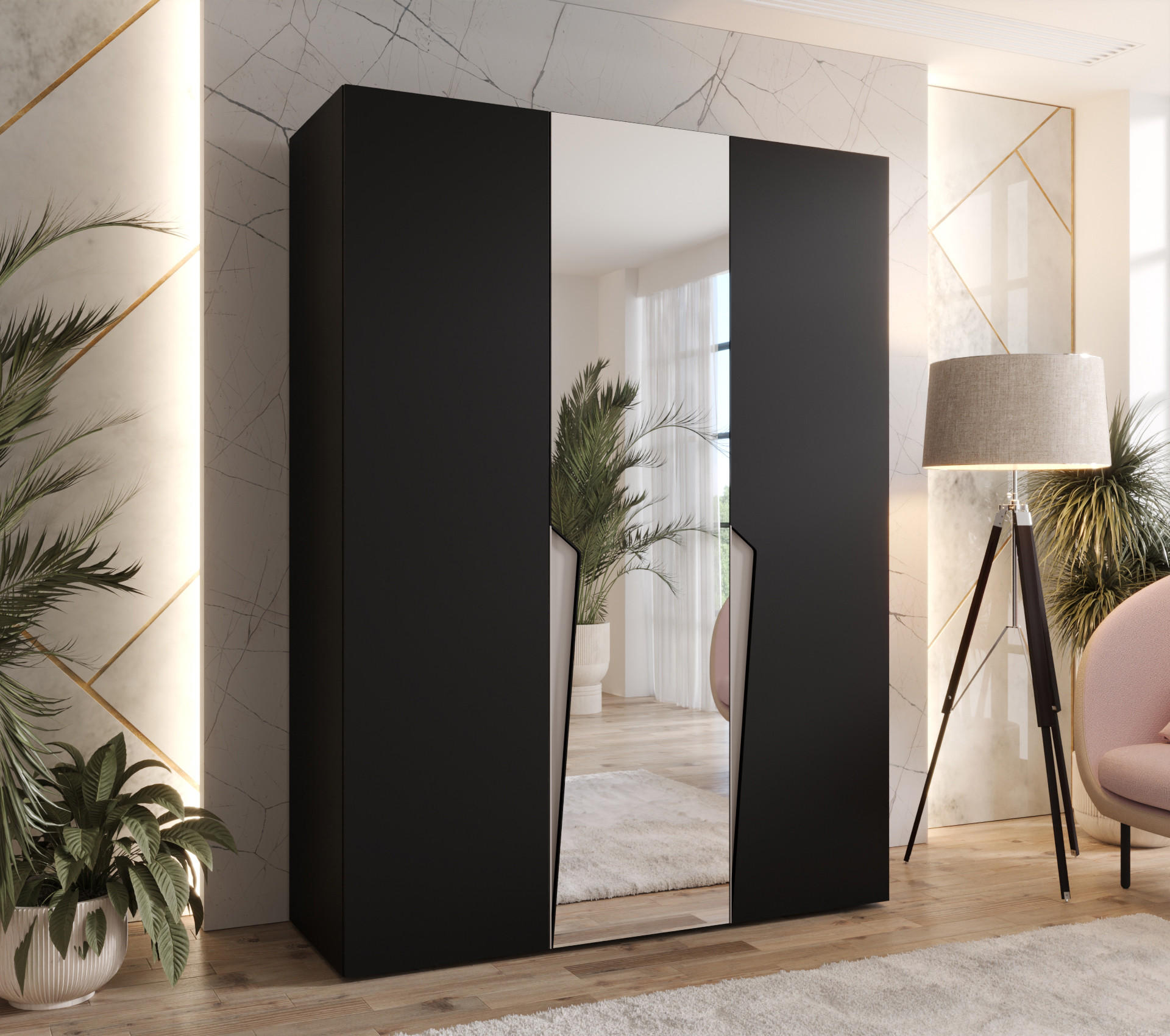 DREHTÜRENSCHRANK 202/150/52 3-türig - Beige/Schwarz, Holz/Metall (150/202/52cm) - Abiks Möbel