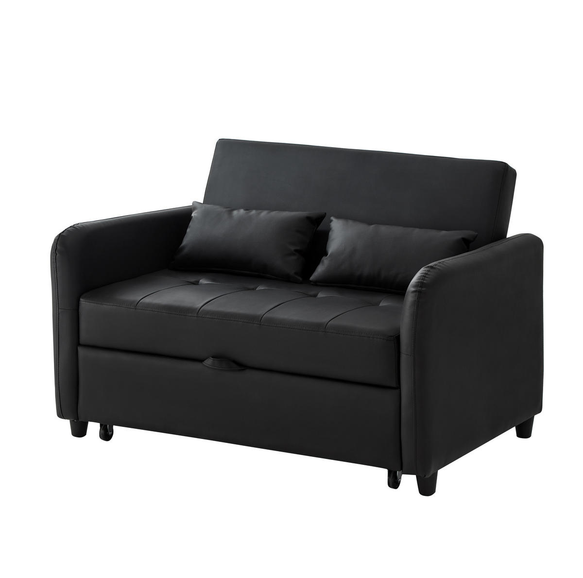 SCHLAFSOFA aus PU 156x100 cm Antikschwarz mit Ausziehfunktion und 3-fach verstellbarer Rückenlehne - Schwarz, Kunststoff (83/82/122cm) - Modfu