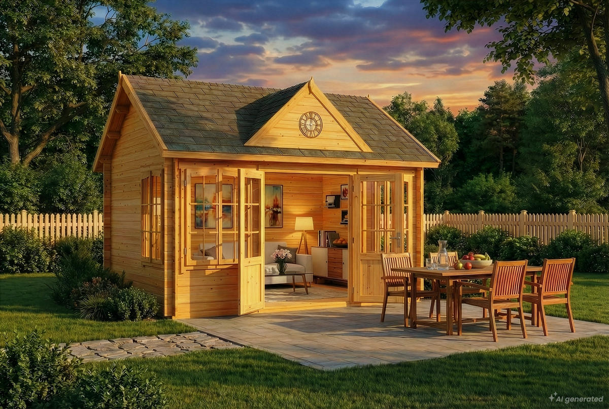 GARTENHAUS Holz Clockhouse - Pinienfarben, Holz (440/336/340cm) - Alpholz