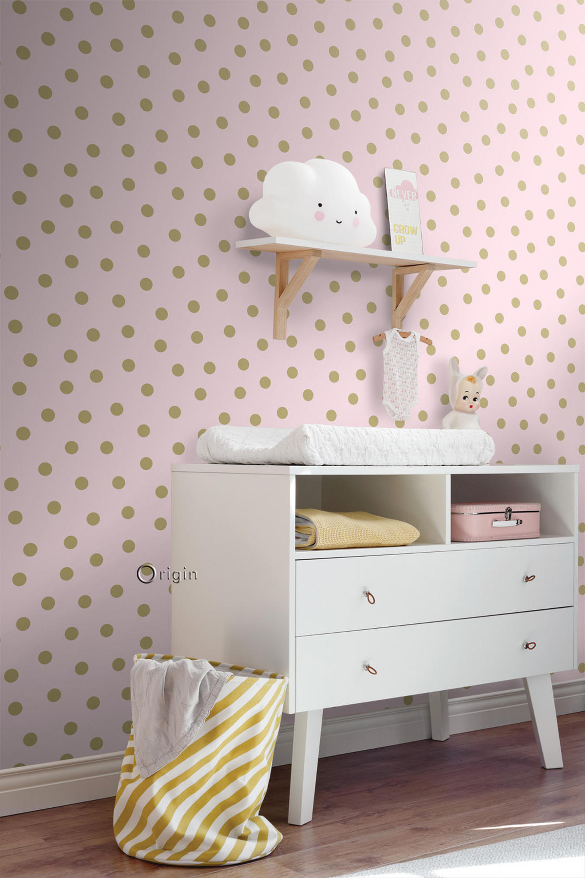TAPETE Punkte 53 cm x 10.05 m - Pink, Papier (53/0.1cm) - Origin Wallcoverings