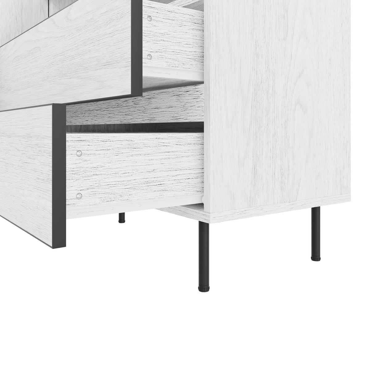 SIDEBOARD in Weiß mit 2 Schubladen und offenen Regalen für Wohn- und Esszimmer, B140/T42/H77 cm - Schwarz/Weiß, Holzwerkstoff (140/77/42cm) - STILVORA