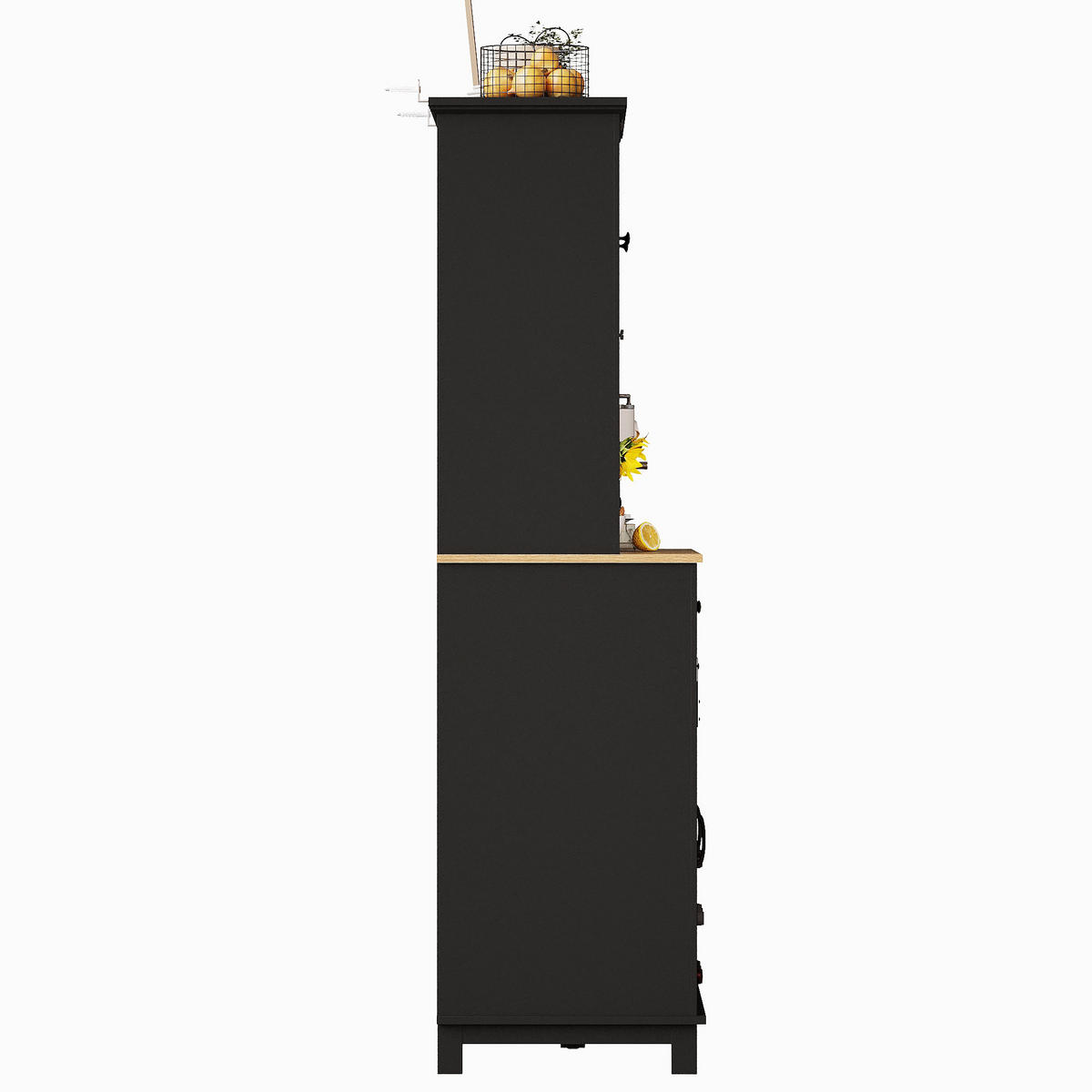 KREDENC černá 105x180 cm s LED osvětlením, skleněnými dvířky a regálem na víno - černá, kompozitní dřevo (105/180/38.4cm) - Urban Meuble